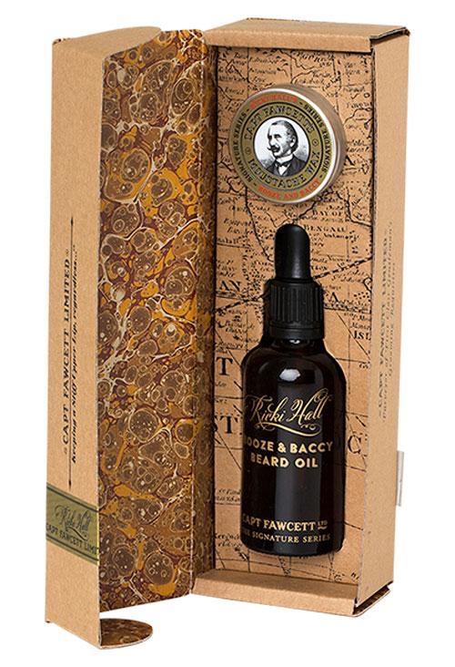 Captain Fawcett Ricki Hall Booze & Baccy Beard Oil & Moustache Wax Gift Set-The Pomade Shop