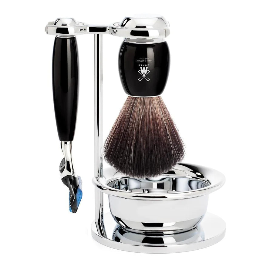 Muhle Vivo Black Resin 4 Piece Black Fiber & Fusion Shaving Set Shaving Set Black Resin S21M336SF-The Pomade Shop