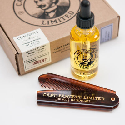 Captain Fawcett Private Stock Beard Oil & Folding Pocket Beard Comb Gift Set-The Pomade Shop